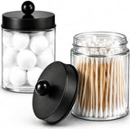 Amolliar Apothecary Jar Qtip Holder w/Metal Lid Glass,Glass, Black 2Pack by Amolliar