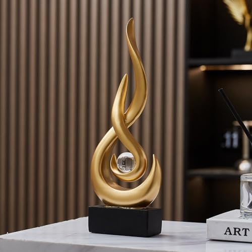 Modern Abstract Art Table Decoration,Resin Flame Statue Modern Centerpiece Ornaments for Living Room Great Gift Idea Home Decor,Collectibles (Gold) - Image 4