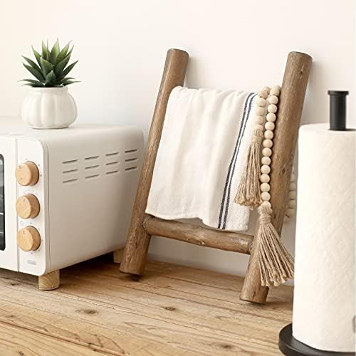 FUIN Tea Towel Ladder, Mini Rustic Solid Wood Decorative Ladder, Brown - Image 3