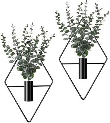 Jexine 2 Pcs Hanging Artificial Planters Wall Decor, Black, Eucalyptus by Jexine