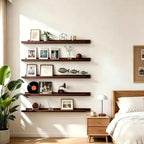 24inch Long Floating Shelves for Wall Decor, 5-Set Shelves with Lip, Walnut - Image 2