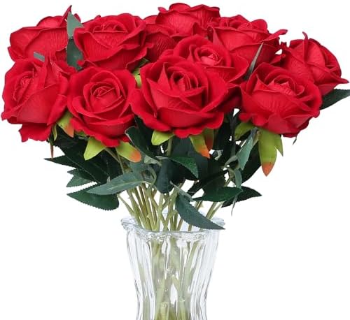 SITUMEIZI 15PCS Red Artificial Roses Silk Flowers Fake Roses Realistic Bouquet Long Stem with Gift Box for Mother's Gift Day Home Party Wedding Decorations by SITUMEIZI