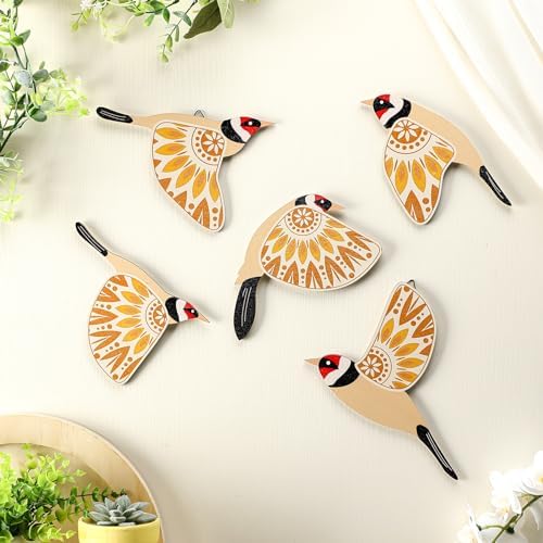 Barydat 5 Pcs Wooden Bird Wall Art Decor folk Birds Art Decor,Yellow by home