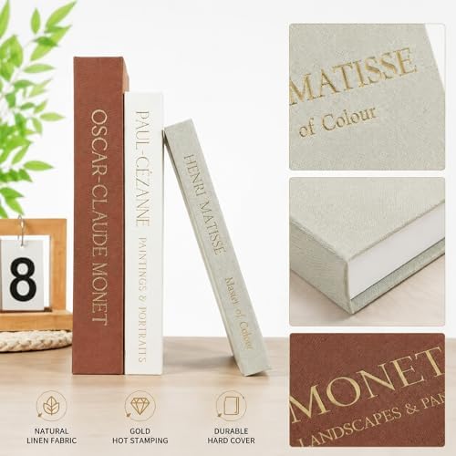 Decorative Books for Home Decor, Set of 3 Linen Fake Books, Brown - Image 2
