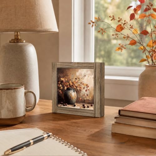 Fall Home Decor Wood Plaque Sign, Autumn Leaves Vase Art for Desk Shelf 01 - Image 5