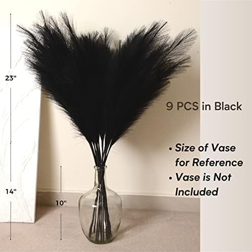 Black Pampas Grass, 9 PCS 37''/3.1FT Tall Fluffy Fake Pompas Floral, Large Artificial Pompous Grass Branches for Floor Vase Fillers, Boho Farmhouse Room Wedding Decor (Black) - Image 4