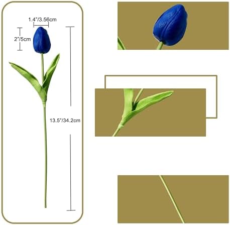 ONLY ART Artificial Royal Blue Tulips 20 Pcs – 13.5 Inch PU Faux Flowers with Bendable Stems for Home Décor, Wedding Centerpieces, DIY Floral Arrangements, New Year and Valentine's Day - Image 2