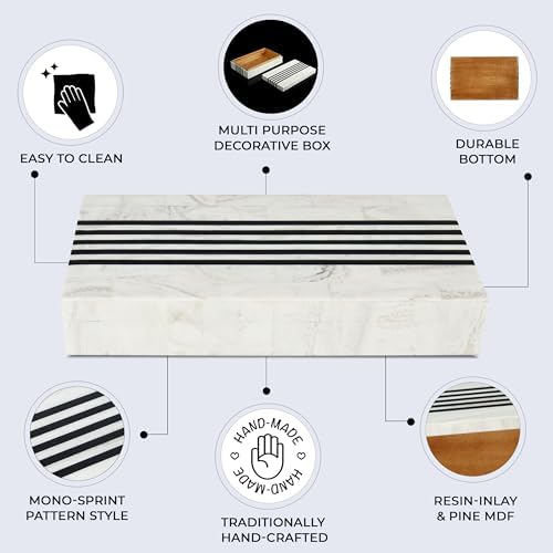 Handicrafts Home Black White Large Photo Memory Box with Lid, 12x6x2 In - Image 3