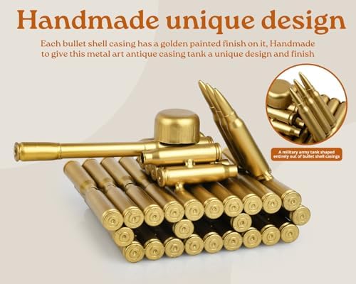 Bullet Shell Casing Shaped Tank Sculpture, Army-Inspired Tank Figurine Desk Decor Metal Craft Collectible Gift - Image 4