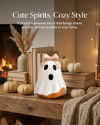 GoGnome Halloween Ghost Pumpkin Figurine, Cute Resin Ghost Decoration with Pink Bow for Fall Tabletop Home Decor (White Ghost Pumpkin) - Image 3