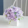 TKAS Fake Flowers Arrangement in Ceramic Vase, Artificial Faux Silk Hydrangea, Small Realistic Dried-Style Floral Centerpiece for Dining Table, Wedding Party Home Decoration (Purple) by TKAS