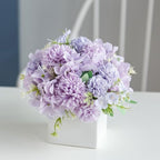 TKAS Fake Flowers Arrangement in Ceramic Vase, Artificial Faux Silk Hydrangea, Small Realistic Dried-Style Floral Centerpiece for Dining Table, Wedding Party Home Decoration (Purple) by TKAS