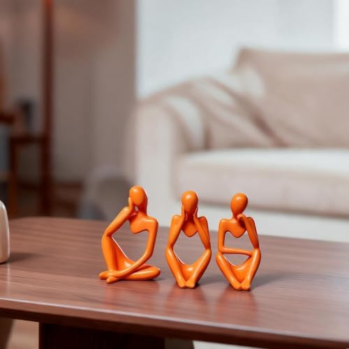 BrownLove 3pcs Orange Human Body Abstract Art Decoration, Modern White Art Resin Statue Room Office Shelf Bookcase Decoration - Image 3