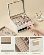 SONGMICS Jewelry Box Organizer, 2-Layer Storage with 1 Drawers, Glass Lid - Image 6