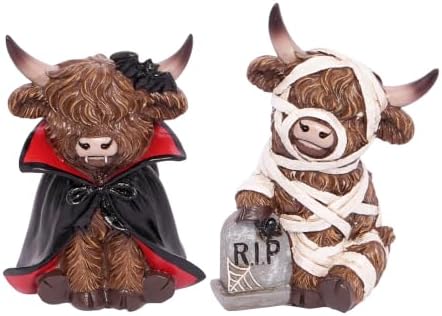 Halloween Decorations Indoor, Highland Cow Resin Vampire Statues Figurines by YeehaWhoo