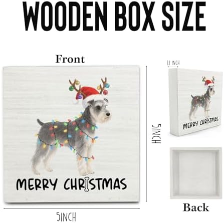 Schnauzer Merry Christmas Wooden Box Sign Desk Decor, Schnauzer Gifts, Christmas Dog Wood Block Sign for Home Bedroom Office Desk Table Shelf Wall Decorations, 5x5 Inch - Image 6