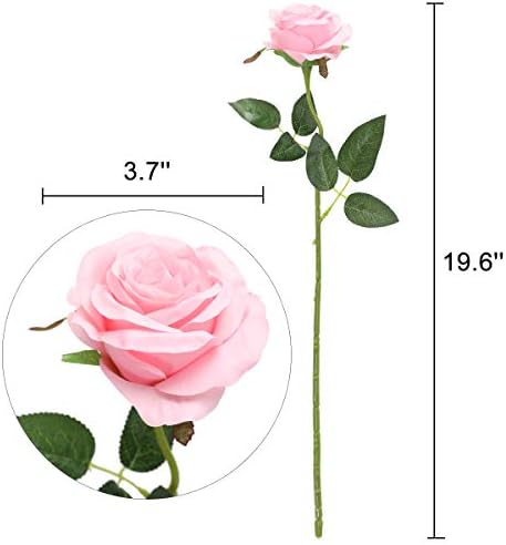 10pcs Pink Roses Artificial Flowers, Realistic Faux Rose with Long Stem - Image 5