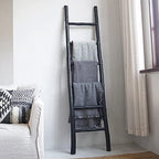 FUIN Blanket Ladder, 6ft Rustic Solid Wood Decorative Ladder, Black - Image 7