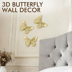 GUSFREUD 3D Butterfly Wall Decor Set – Resin Wall Decor for Living Room, Bedroom, Bathroom, Dining Room, Outdoor and Gallery Walls - Antique Gold - Set of 3 - Image 2