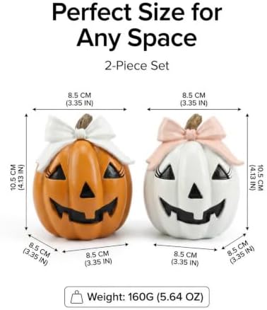 GoGnome Halloween Decor Spooky Cute Fall Pumpkin with Bow Tabletop for Shelf Mantel Tiered Tray Home Office Party Decorations (Orange & White) - Image 4