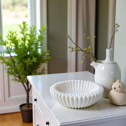 Braxio Decorative Bowl Modern Home Decor – Resin Ruffle Bowl Decorative Catchall for Entryway Dining Table Living Room Centerpiece Key Holder Fruit Bowl 9 x 9 x 2.6 Inch Art Deco Style - Image 2