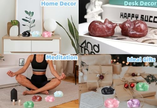 QINJIEJIE 2 in Strawberry Quartz Cat Decor Crystals Figurines Healing Stone - Image 5