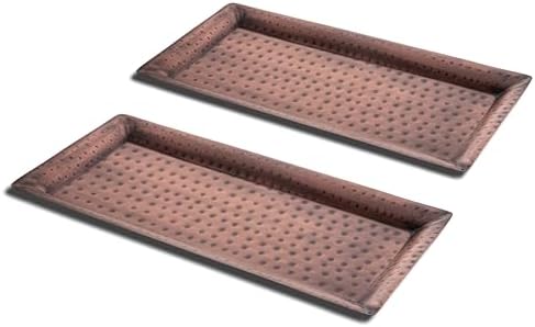 Monarch Abode Decorative Tray – 12-Inch Hand Hammered Antique Copper Metal Bathroom Tray Countertop Vanity Trays Organizer, Perfume Plate for Dresser, Kitchen Countertop Small Fruit Platter, Pack of 2 by MonarchAbode