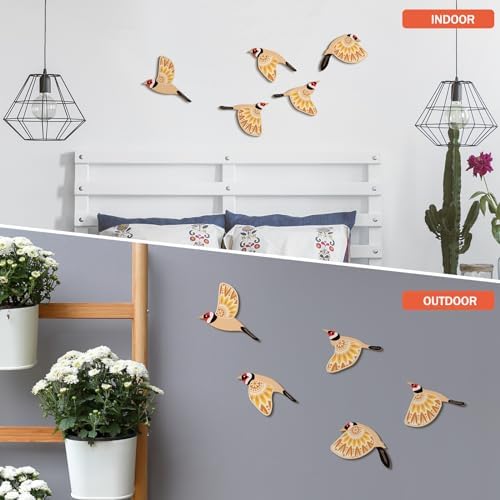 Barydat 5 Pcs Wooden Bird Wall Art Decor folk Birds Art Decor,Yellow - Image 3