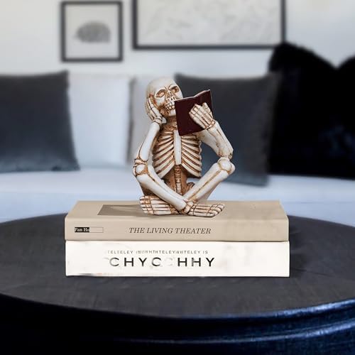 Dlfghos Halloween Skeleton Statue Halloween Skull Figurine Home Decor Reading Skeleton Figurines Bookish Skeleton 2 - Image 3