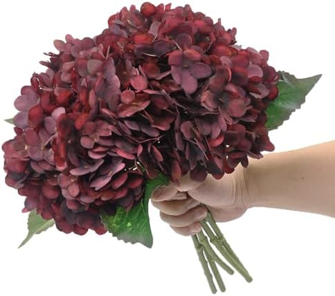 6Pcs 13" Dark Red Silk Hydrangea Artificial Flowers - Image 3