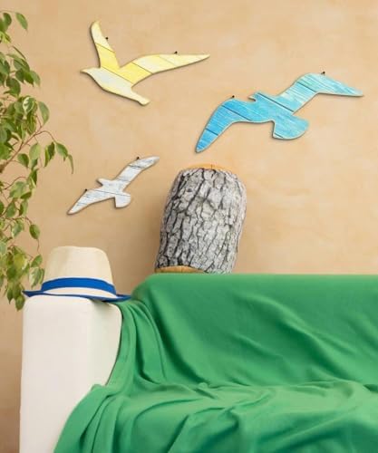 Putuo Decor 3pcs Wood Seagull Wall Decor Beach Wall Hanging Coastal Theme Wall Art Nautical Wall Sculpture Sea Birds Lake House Ocean Decor Vintage Ornaments for Home Bathroom - Image 4