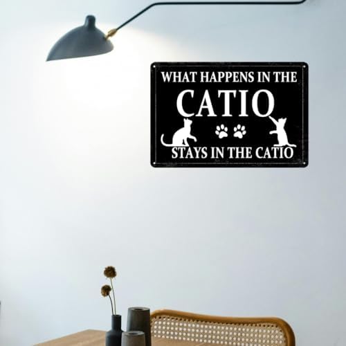 Catio Accessories Outdoor What Happens In The Catio Stays In The Catio Metal Tin Sign Caution Cat Vomit Sign Funny Cat Lover Sign Posters Gift 8x12 Inch - Image 5