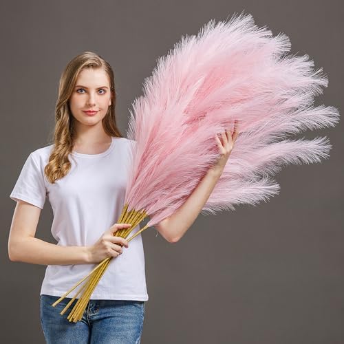 7 Pcs 45" Faux Pampas Grass – Fluffy Artificial Pompous Grass for Tall Floor Vase, Non-Shedding Home Decor, Boho Wedding Flowers, Baby Shower Centerpieces, Bedroom & Living Room Decor (Pink) by AuroraPrime