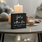 God Is Within Her Bible Verse Artwork Black Wood Box Sign Rustic Farmhouse Style Psalm 46 : 5 Christian Wood Block Plaque 5 X 5 Inches Home Office Desk Sign Decor for Presents - Image 4