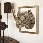 JJALIGHTS Exquisite Resin Animal Head Wall Sculpture (Gift Metal Frame) - Imitation Copper Vintage Decor for Living Room, Bedroom & Office | Decorative Wall Hanging Art (Rhinoceros) - Image 2