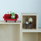 Mevodeata Cute Mini Frog Figurine with Small Sofa and Lamp Table Resin Frog Figure for Office Decor (Red Long Sofa) - Image 5