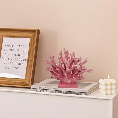 5.8" H Pink Coral Decor - Resin Coral Statue, Nautical Decor for Home, Bedroom, Bathroom, Living Room, Ocean Themed Cabinet Shelf Tabletop Decoration - Image 4