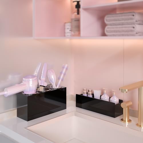 Glossy Black Countertop Detachable Hair Tool Organizer for Vanity - Image 3