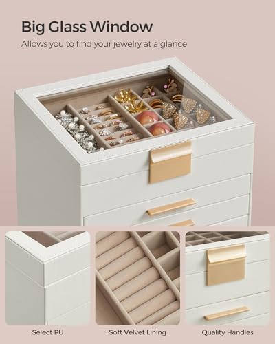 SONGMICS Jewelry Box Organizer, 6-Layer Storage with 5 Drawers, Glass Lid - Image 4