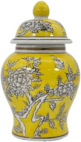 8" Ceramic Ginger Jar w/Lid - Classic Chinese Style Porcelain Jar Tea Storage for Home Decor Decorative Centerpiece Vintage Accent Antique Vase Jingdezhen (Yellow) - Image 5