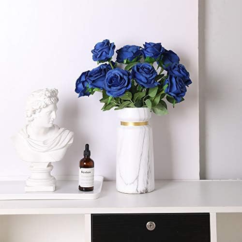 10pcs Blue Roses Artificial Flowers, Realistic Faux Rose with Long Stem - Image 5