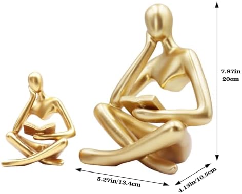 Gold Reading Women Statue, Thinker Sculptures, Abstract Art Ornament, Modern Aesthetic Figurine Decoration, Suitable for Home Living Room Bedroom Office Shelf Table Desk Bookshelf Decor (Gold Left) - Image 3