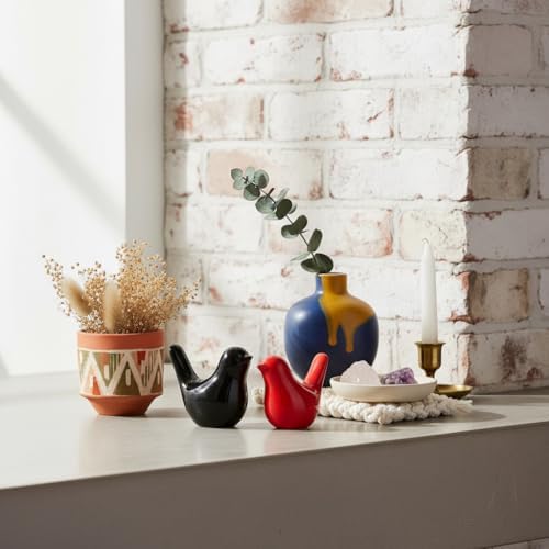 Small Ceramic Bird Statue and Sculpture for Home Decor Accents,Modern Animal Ornaments for Living Room,Bedroom,Coffee Table Centerpiece,Bookshelf,Cabinets,Cute Knick Knacks for Shelves (Black Red) - Image 2
