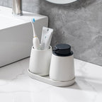 Speckled White Round Soap Dispenser Tray - 8'' Ceramic Vanity Tray for Bathroom Decorative, Jewelry Ring Dish, Comestic Holder, Kitchen Sink Countertop Organizer Plate - Image 3