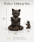 Bronze Cat Figurine Reading Book, Resin Home Décor Accents Statue with Glasses, Cute Tabletop Decor for Bookshelf Desk Office Library, Cat Lovers Gifts for Women Man Teacher Student (Reading Cat) - Image 5
