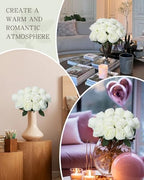 Coferset 10 Pcs Fake Silk Roses with Long Stems,White - Image 6