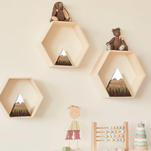 3 Pcs Mountain Shelf Decor Mountain Wooden Wall Decor Forest Art, Brownish - Image 5