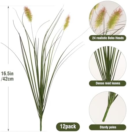 Ttranewsoo Artificial Grass, Fake Grass, Artificial Shrubs, Wheatgrass Cattails Fake Grass Decorations, Artificial Plants, Ornamental Grass, Outdoor Fake Grass, Green Leafy Decorations (12PCS) - Image 2