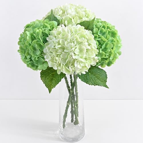 4Pcs Real Touch Hydrangea Artificial Flowers, 21" Fake Flowers, Mixed Green by Yastouay