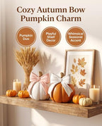 Decorative Resin Pumpkin Figurines Orange White with Bow Fall Decor Harvest - Image 2